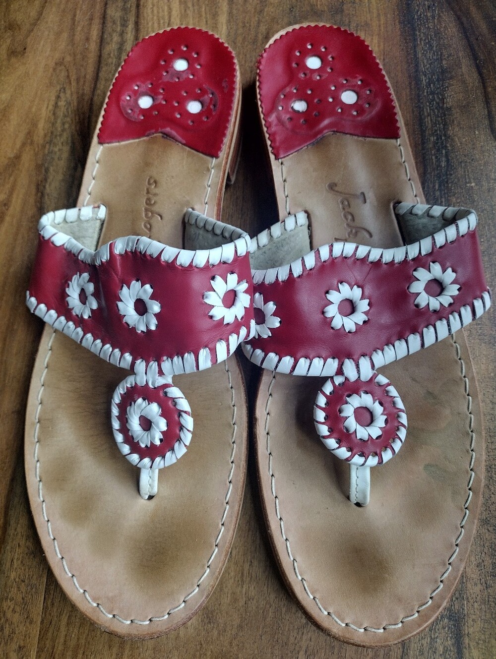 Jack Rogers Red And White Original Jacks Sandals Size 10